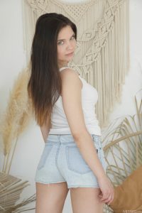 Charming Gal Looks Super Hot As She Takes Down Her Shorts Exposing Her Pink Pussy